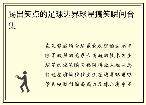 踢出笑点的足球边界球星搞笑瞬间合集