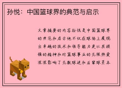 孙悦：中国篮球界的典范与启示