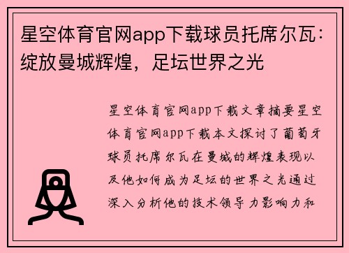 星空体育官网app下载球员托席尔瓦：绽放曼城辉煌，足坛世界之光